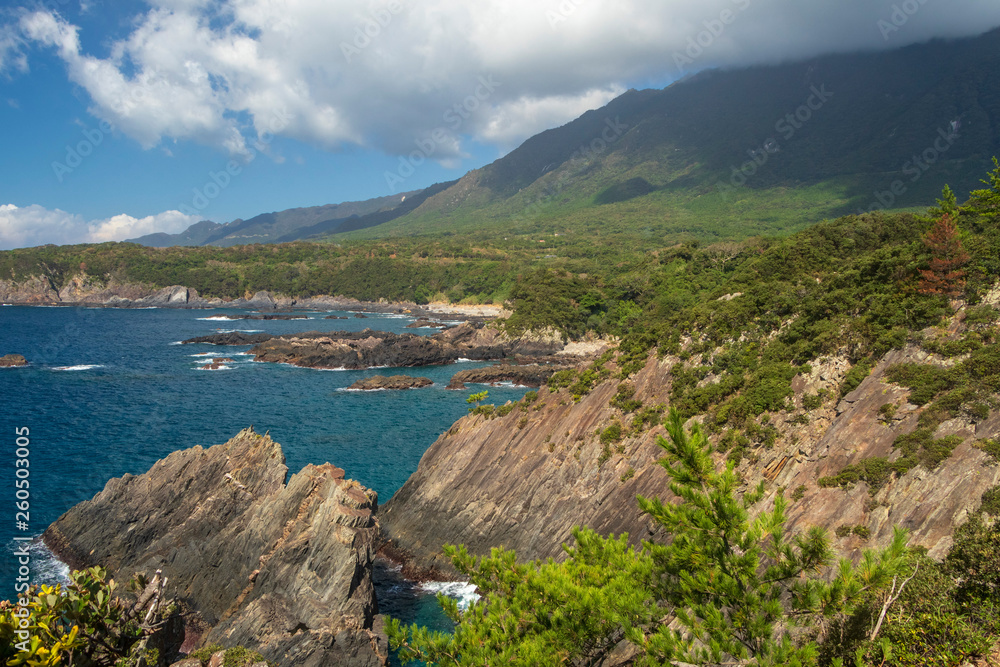 one of the beautiful corners of Yakushima Island, a UNESCO world heritage. Beautiful cliffs, high mountains and green expanse of trees
