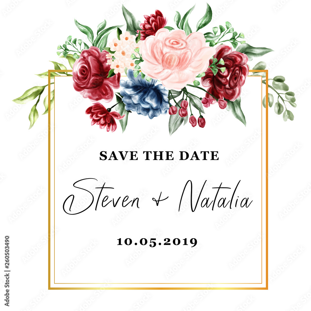 watercolor floral frame illustration, save the date