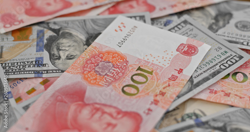 Counting with chinese RMB and USD banknote