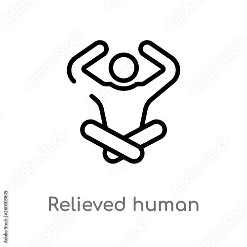 outline relieved human vector icon. isolated black simple line element illustration from feelings concept. editable vector stroke relieved human icon on white background