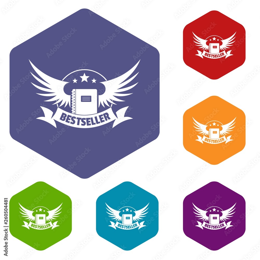 Fototapeta premium Bestseller icons vector colorful hexahedron set collection isolated on white 