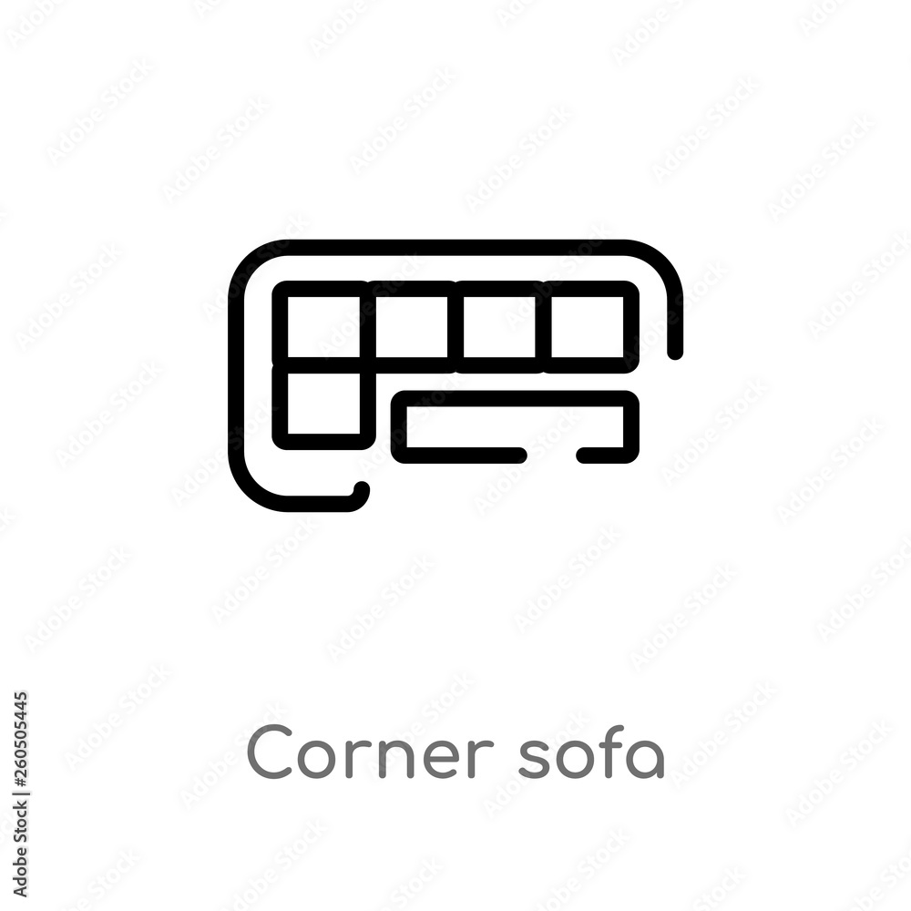 outline corner sofa vector icon. isolated black simple line element illustration from furniture and household concept. editable vector stroke corner sofa icon on white background outline corner sofa vector icon. isolated black simple line element illustration from furniture and household concept. editable vector stroke corner sofa icon on white background