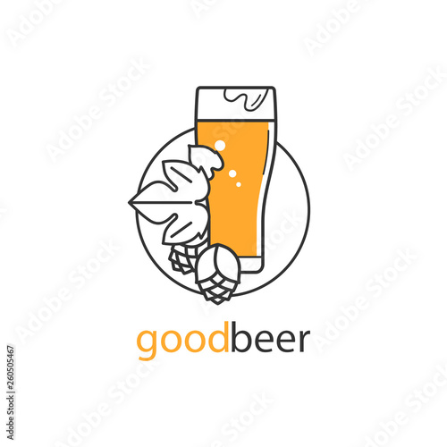 Beer glass and hops. Brewery logo, craft beer label, alcohol shop, pub icon. Vector symbol in modern line style. Bar linear sign.