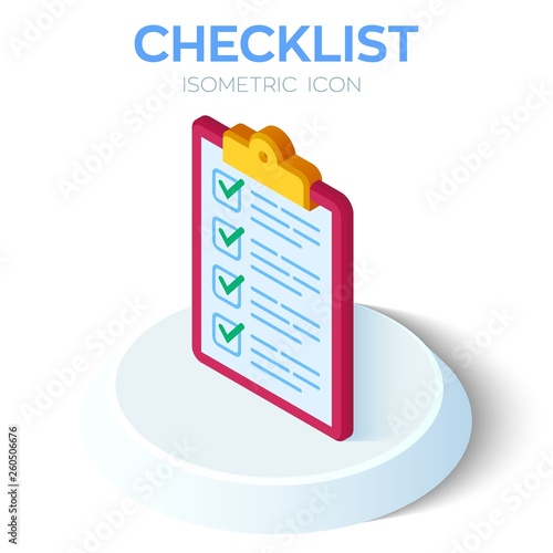 Checklist. 3D Isometric Checklist icon. Created For Mobile, Web, Decor, Print Products, Application. Perfect for web design, banner and presentation. Vector Illustration.