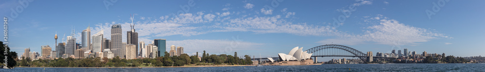 Panoramic view of the Sydney skyline encompassing the city over to Kirribilli Point, NSW, Australia