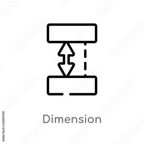 outline dimension vector icon. isolated black simple line element illustration from geometry concept. editable vector stroke dimension icon on white background