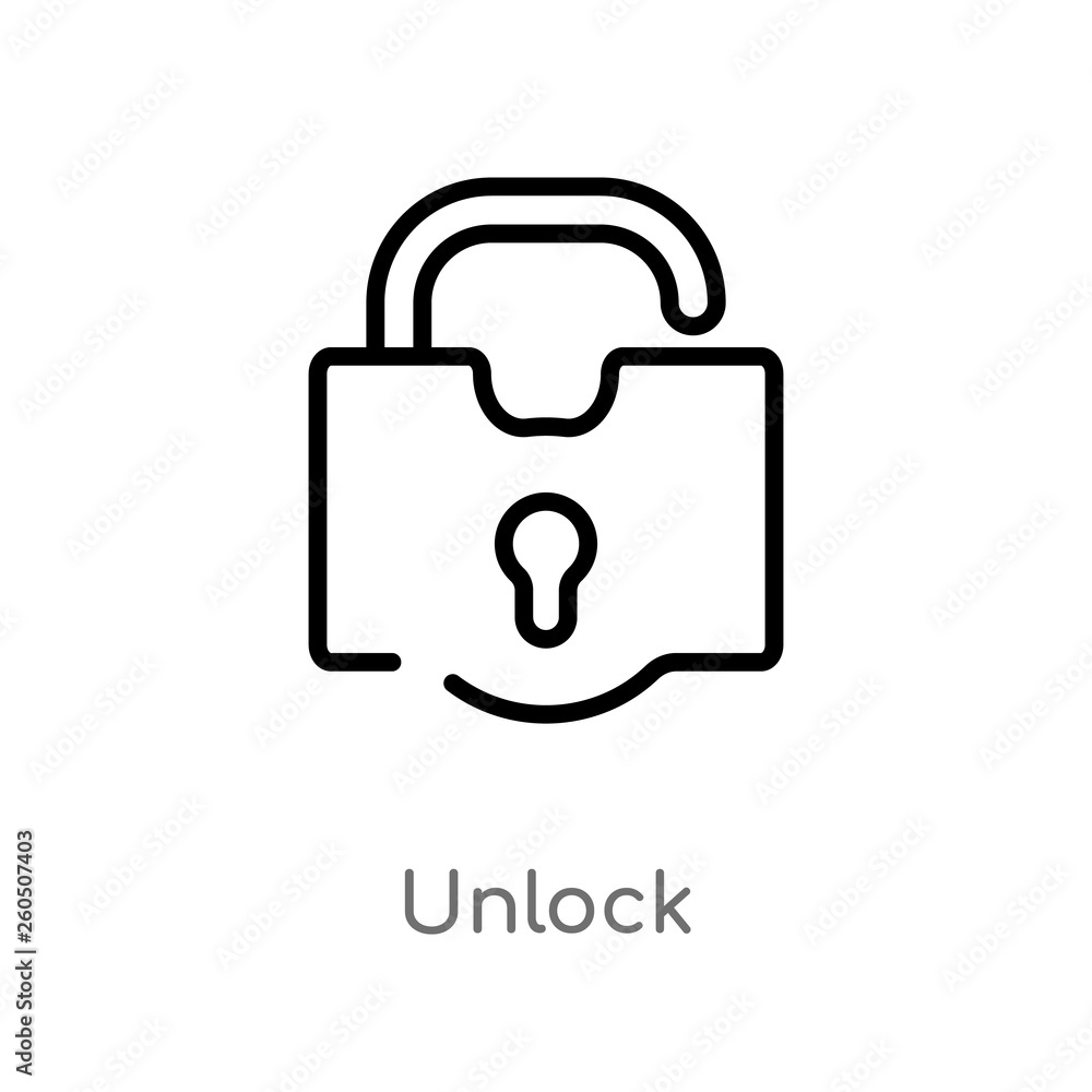 outline unlock vector icon. isolated black simple line element illustration from geometry concept. editable vector stroke unlock icon on white background outline unlock vector icon. isolated black simple line element illustration from geometry concept. editable vector stroke unlock icon on white background