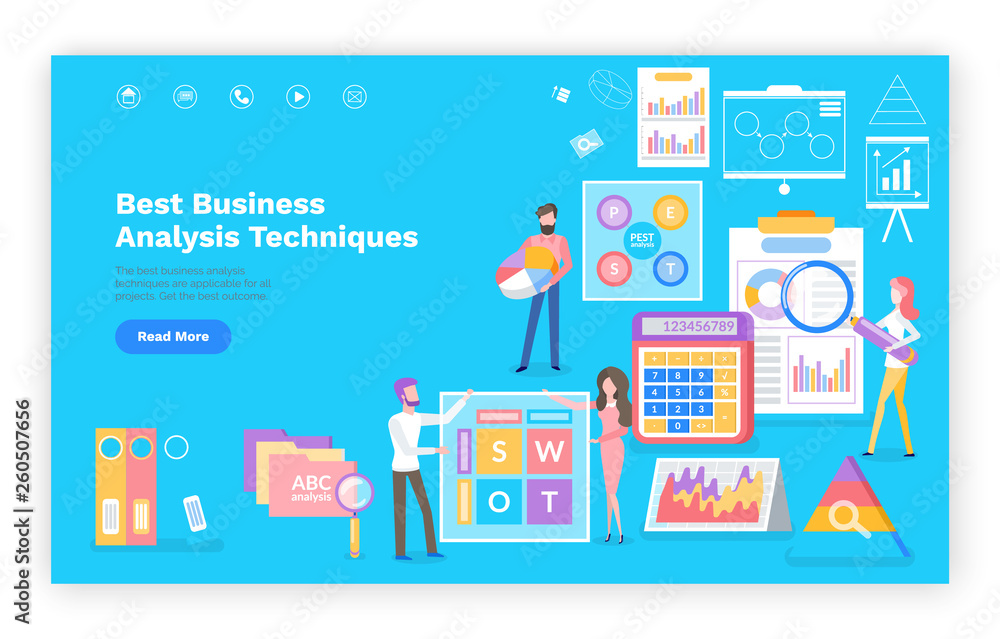 Business analytics technique vector, people dealing with optimization and marketing of product. Infographics on document, searching of info, finance Business analytics technique vector, people dealing with optimization and marketing of product. Infographics on document, searching of info, finance