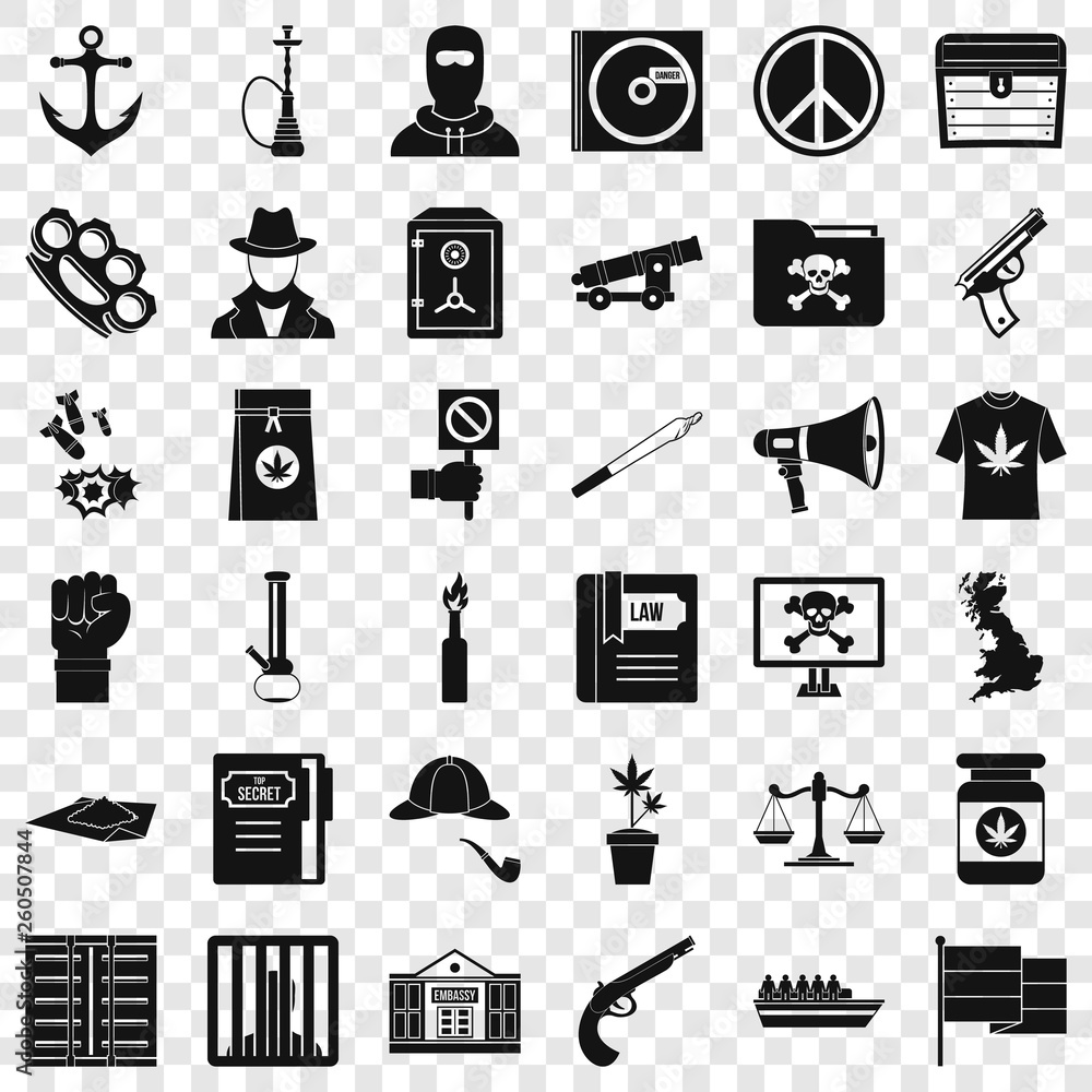 Obraz premium Crime icons set. Simple style of 36 crime vector icons for web for any design