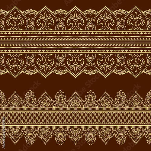Wallpaper Mural Set of seamless border ornament for design, Henna drawing, Mehndi and tattoo. Decorative pattern in ethnic oriental, Indian style. Torontodigital.ca
