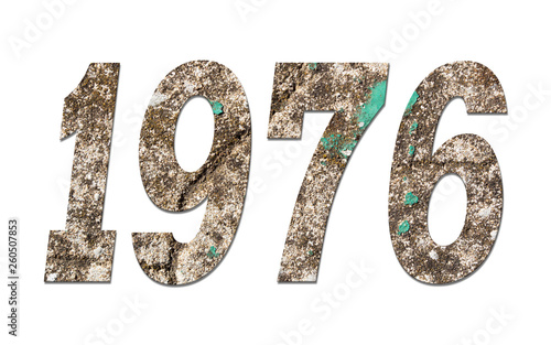 Year 1976  with old concrete wall on white background