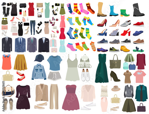 vector, isolated, set of clothes and shoes photo