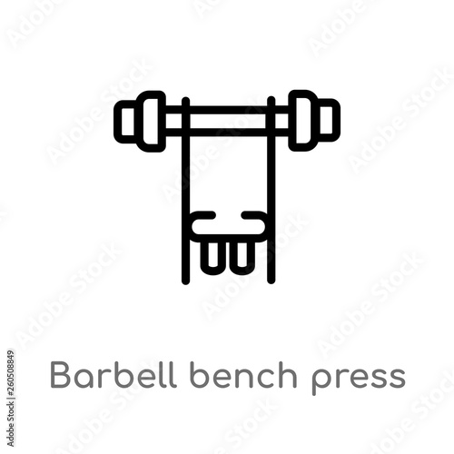 outline barbell bench press vector icon. isolated black simple line element illustration from gym and fitness concept. editable vector stroke barbell bench press icon on white background