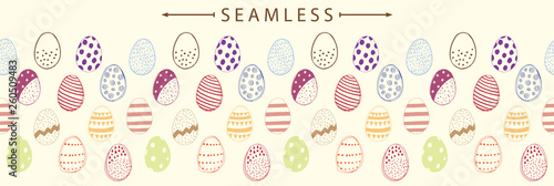 Vector horizontal seamless border with easter eggs doodles