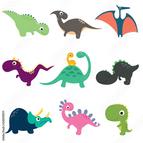 Funny cartoon dinosaurs collection. Vector illustration