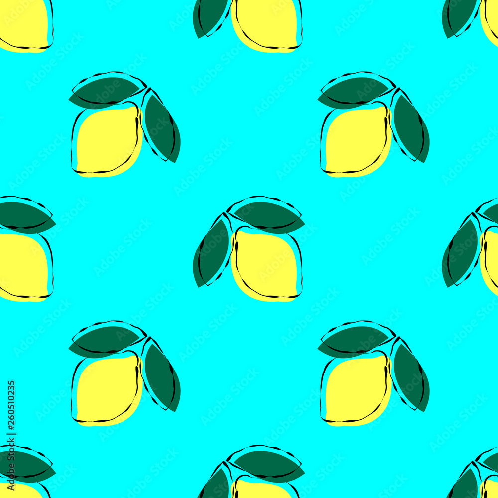 Summer seamless pattern with lemons on blue background. Vector illustration