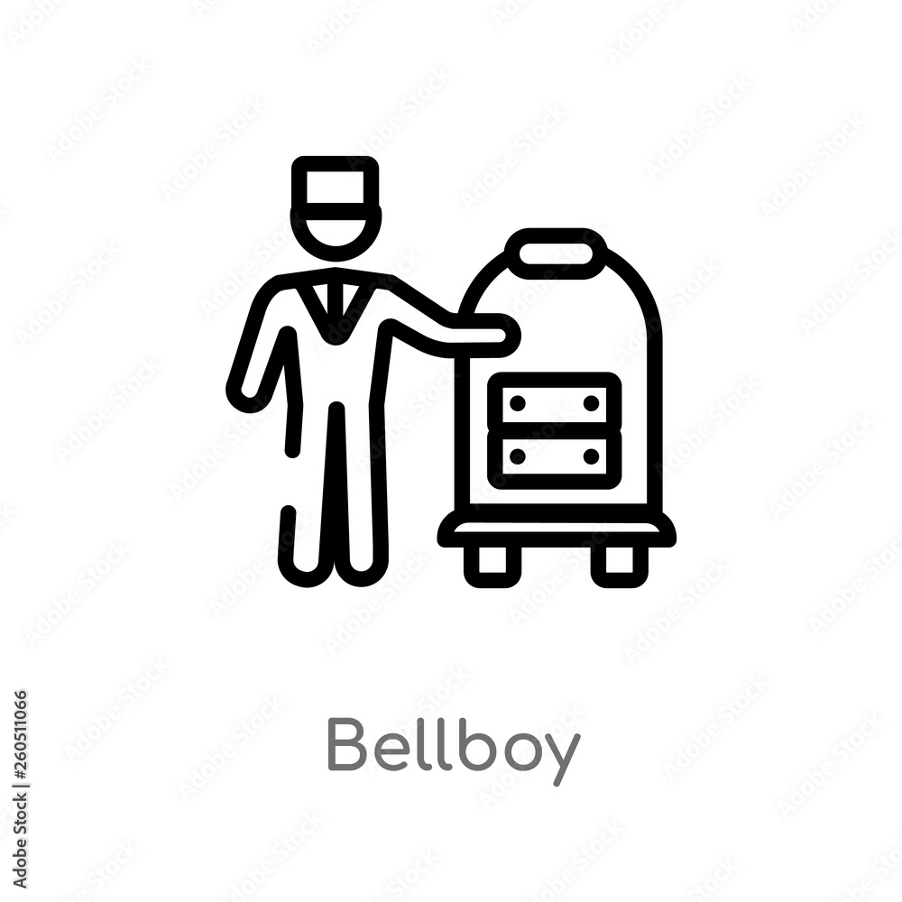 outline bellboy vector icon. isolated black simple line element illustration from hotel concept. editable vector stroke bellboy icon on white background outline bellboy vector icon. isolated black simple line element illustration from hotel concept. editable vector stroke bellboy icon on white background
