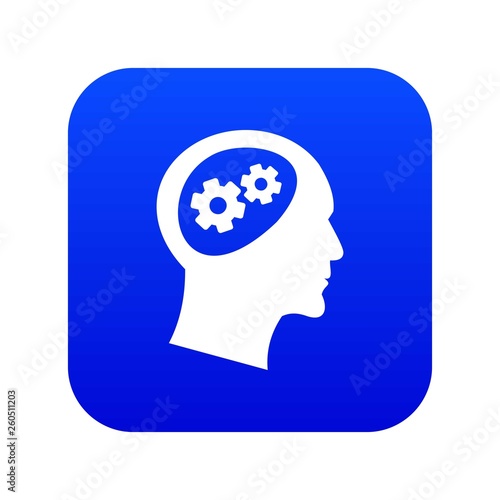 Gear in head icon digital blue for any design isolated on white vector illustration