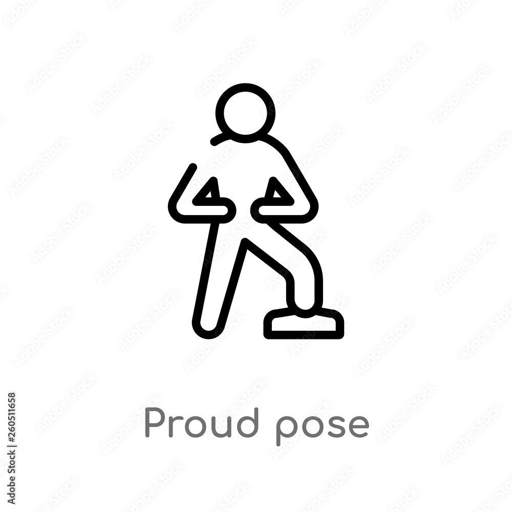 outline proud pose vector icon. isolated black simple line element illustration from humans concept. editable vector stroke proud pose icon on white background