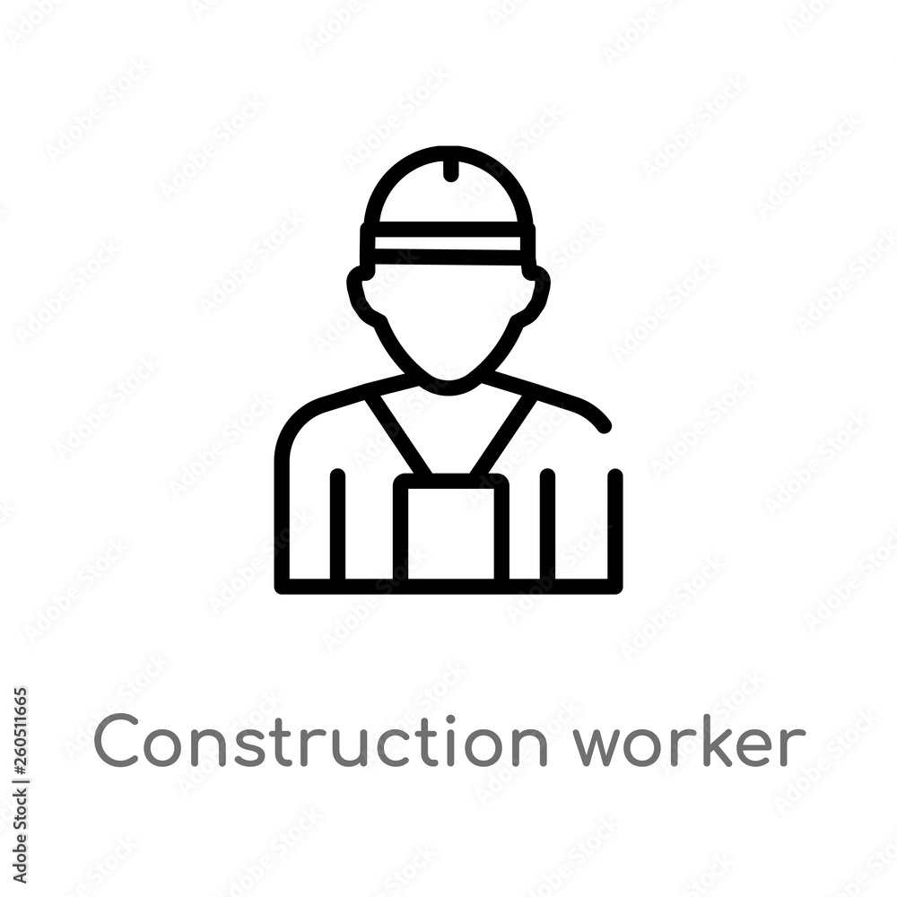 outline construction worker vector icon. isolated black simple line element illustration from humans concept. editable vector stroke construction worker icon on white background outline construction worker vector icon. isolated black simple line element illustration from humans concept. editable vector stroke construction worker icon on white background