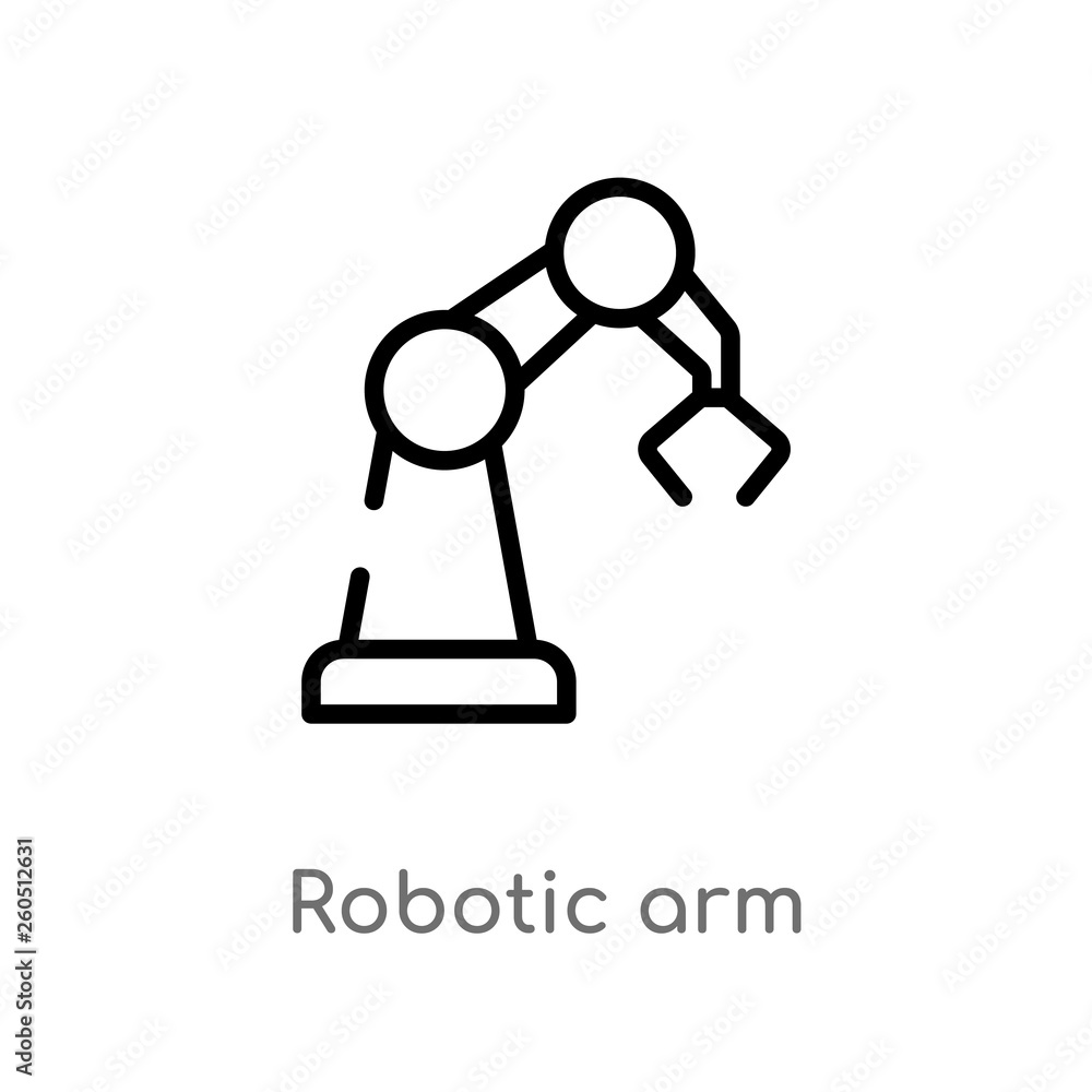 outline robotic arm vector icon. isolated black simple line element illustration from industry concept. editable vector stroke robotic arm icon on white background outline robotic arm vector icon. isolated black simple line element illustration from industry concept. editable vector stroke robotic arm icon on white background