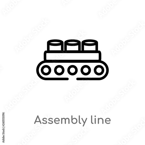 outline assembly line vector icon. isolated black simple line element illustration from industry concept. editable vector stroke assembly line icon on white background