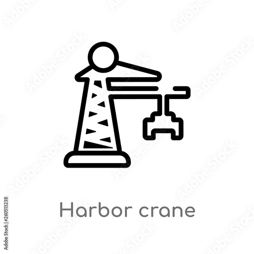 outline harbor crane vector icon. isolated black simple line element illustration from industry concept. editable vector stroke harbor crane icon on white background