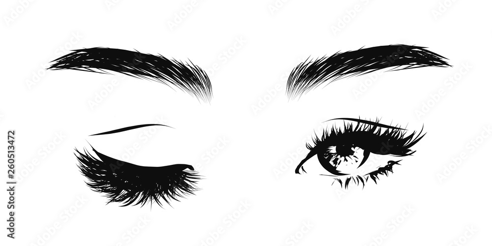 Women's eyes with long eyelashes and eyebrows