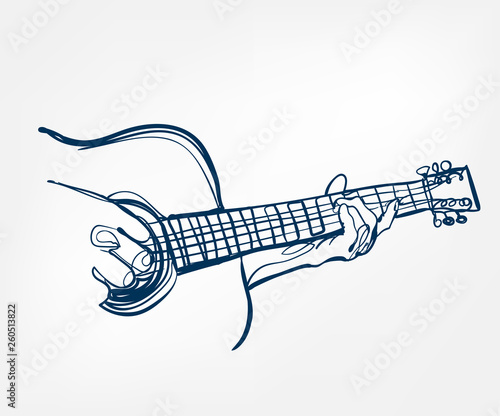 Fotografia hands guitar sketch line vector design music instrument
