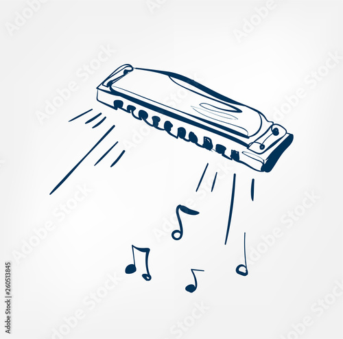 harmonica sketch line vector design music instrument