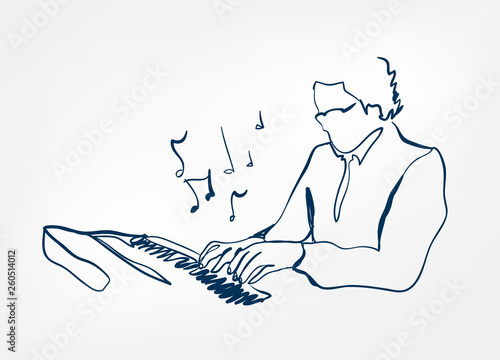 hands piano keys synthesizer sketch line vector design