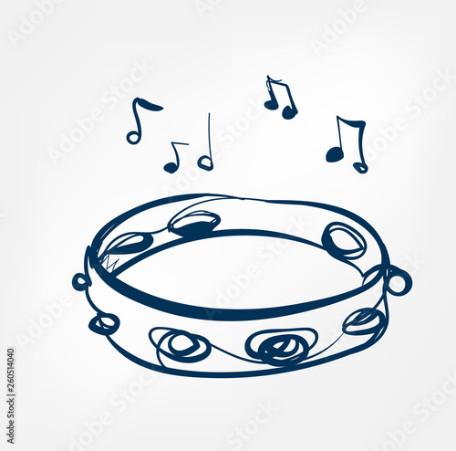 tambourine sketch line vector design music instrument