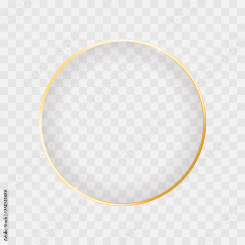 Gold shiny glowing circle frame isolated on transparent background. Vector border for creative design