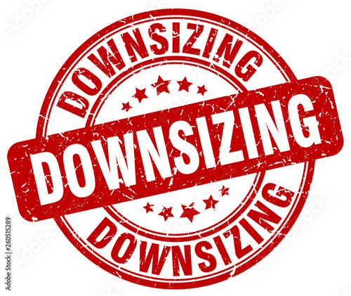 downsizing red grunge stamp