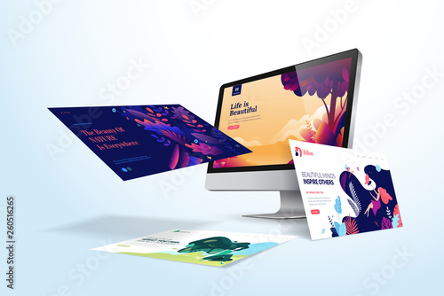 Web design template. Vector illustration concept of website design and development, app development, seo, business presentation, marketing.