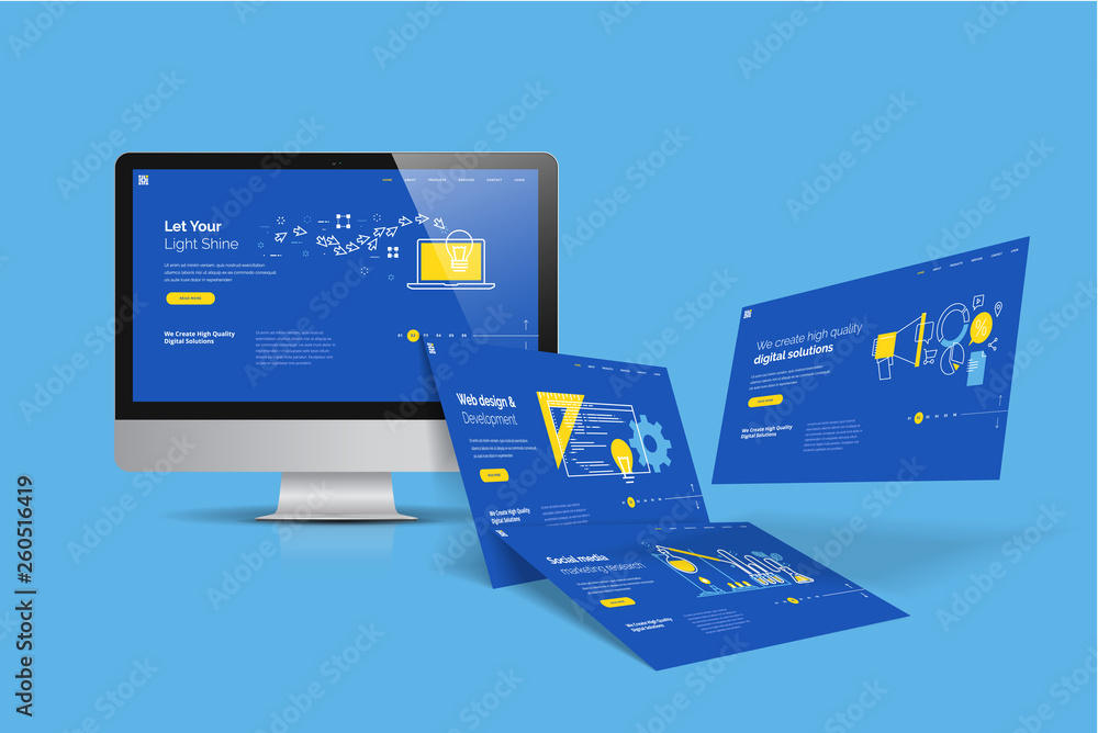 Web design template. Vector illustration concept of website design and development, app development, seo, business presentation, marketing. - obrazy, fototapety, plakaty 