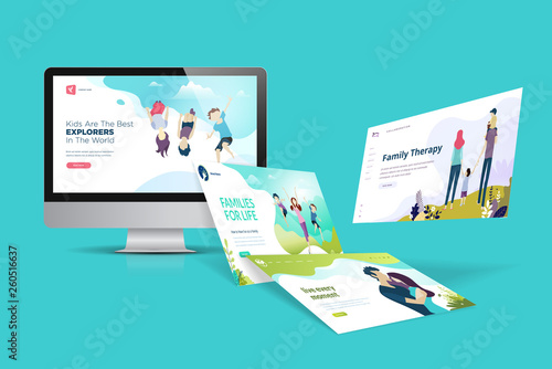 Web design template. Vector illustration concept of website design and development, app development, seo, business presentation, marketing.