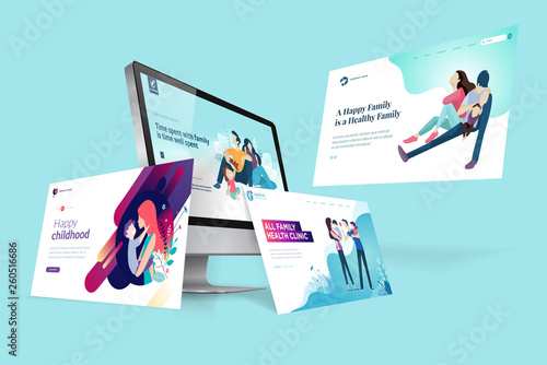 Web design template. Vector illustration concept of website design and development, app development, seo, business presentation, marketing.
