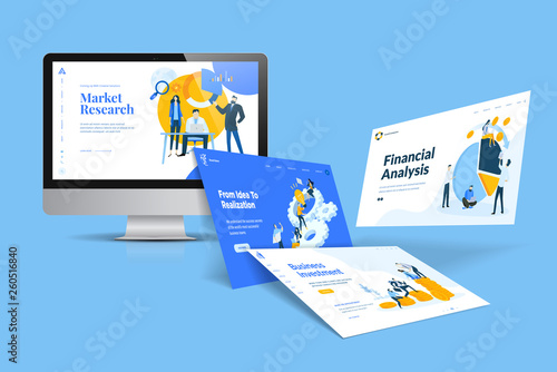 Web design template. Vector illustration concept of website design and development, app development, seo, business presentation, marketing.