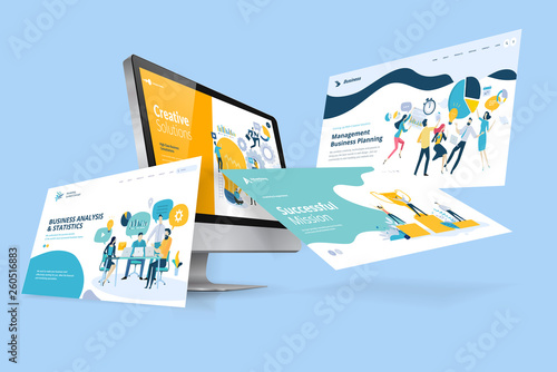Web design template. Vector illustration concept of website design and development, app development, seo, business presentation, marketing.
