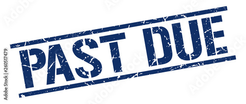 past due blue grunge square vintage rubber stamp