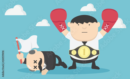 Illustration Concept happy businessman with boxing , fighting bigger businessman