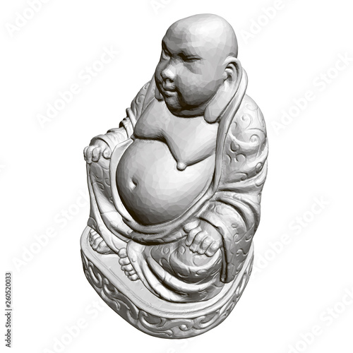 Polygonal statue of Maitreya. 3D. Isometric view