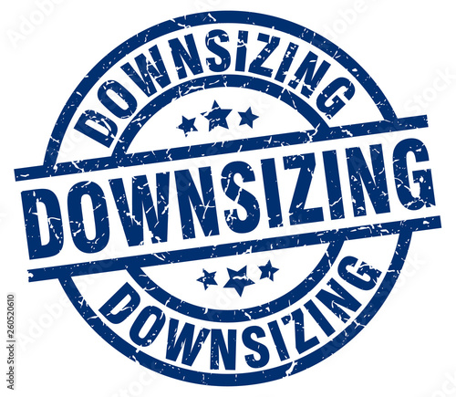 downsizing blue round grunge stamp