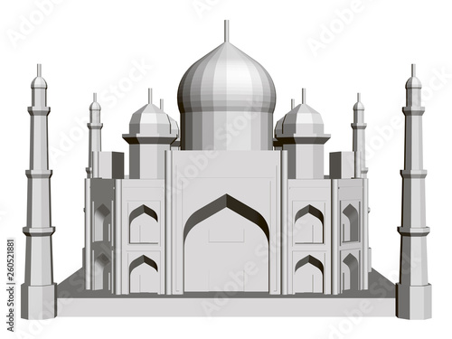 Polygonal building model of the Taj Mahal. 3D. Front view
