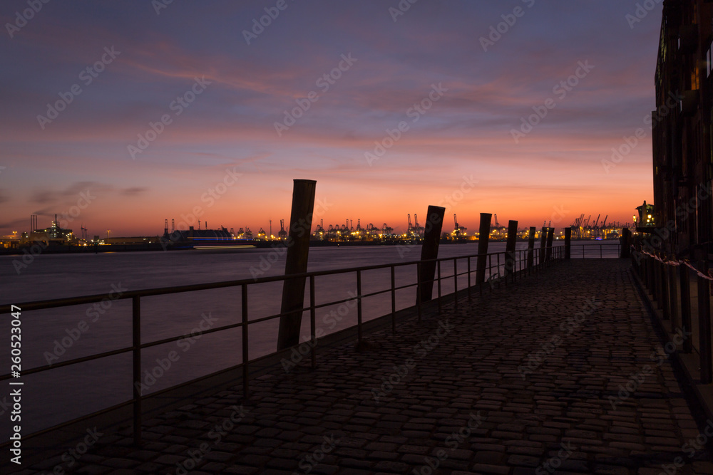 Container port in Hamburg, Germany at night