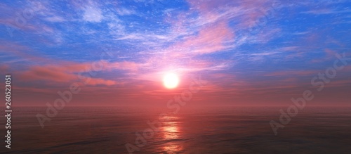 Beautiful sunset over the water surface, sea sunrise, ocean sunset © ustas