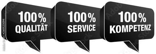 Sprechblasen 100% Qualität/Service/Kompetenz schwarz