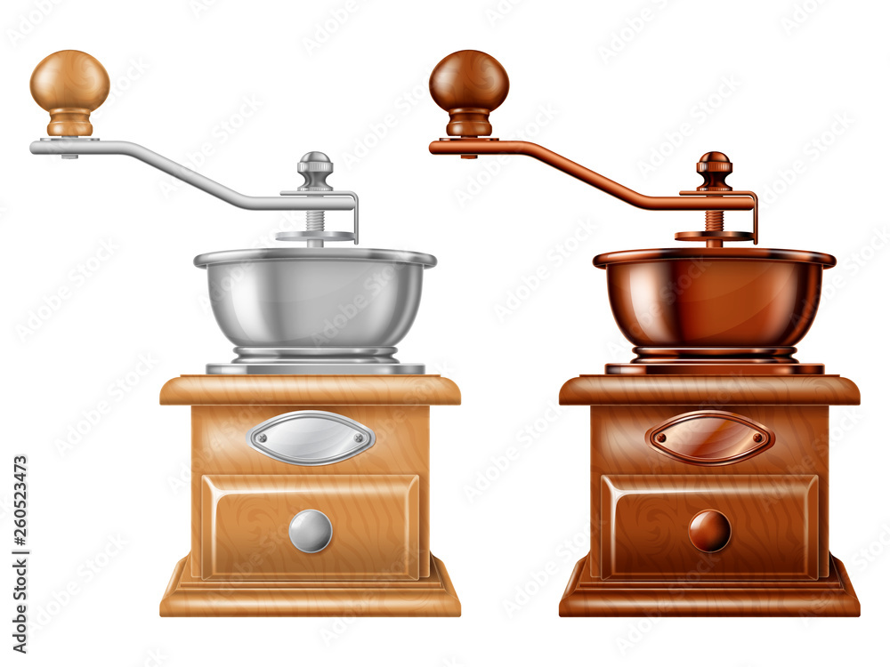 Set of manual coffee grinders. Vector illustration. Set of manual coffee grinders. Vector illustration.