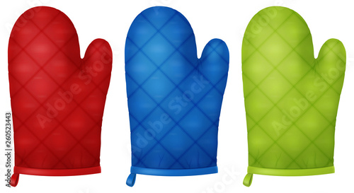 Set of kitchen gloves. Vector illustration.